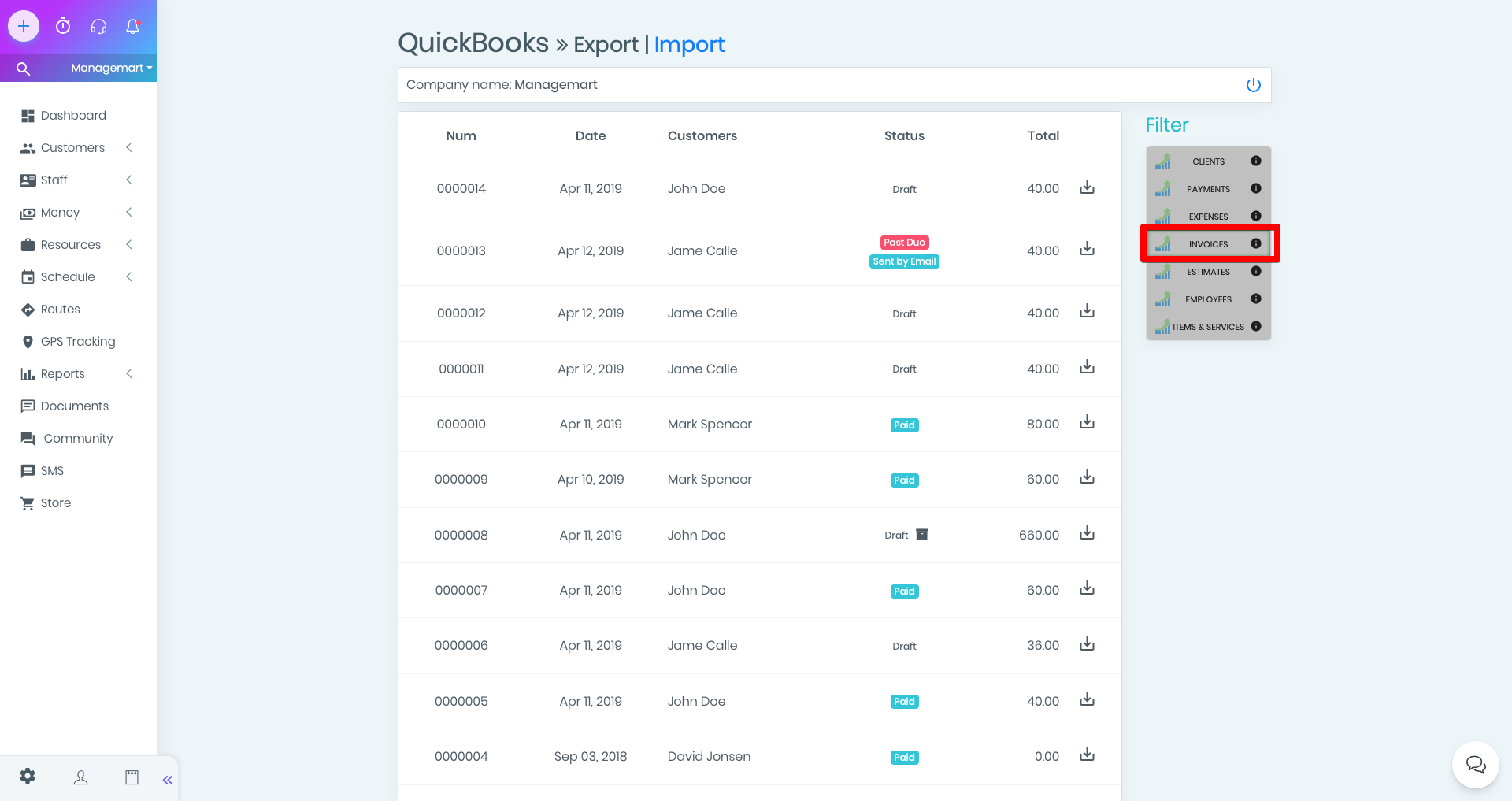 quickbooks invoicing